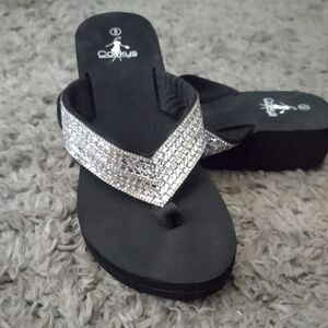 Corky's black sparkle flip flops